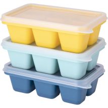 Sollbry Paquete de 3 mini bandejas de silicona para cubitos de hielo de fácil liberación con tapas extraíbles, perfectas para bebidas, congelador,