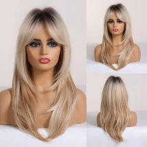 Sollbry - Perruques blondes longues et ondulées, perruques blondes superposées, longueur d'épaule blonde ombrée, perruques synthétiques résistantes à