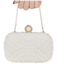 Sollbry - Pochette en perles pour femmes, sac de soirée, sac à main en perles artificielles, bourse de mariée avec chaîne pour fête de mariage
