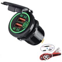 Qc 3.0 Double Prise de Chargeur usb, Prise usb éTanche 12 V/24 v avec Interrupteur Tactile pour Voiture, Marine, Bateau, Camping-Car, Vert - Sollbry