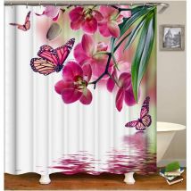 Sollbry - Rideau Douche Retro Fleurs et Papillons Rideau de Douche Blanc Rose Rideau Baignoire 180x180CM