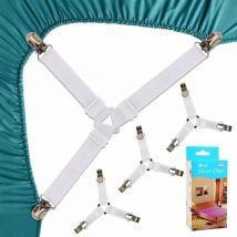 Sangles de drap de lit 4 pièces Attache de drap-housse Triangle Sangle de matelas élastique Sangle de drap réglable Bretelles Sangle de matelas Blanc