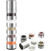 Sollbry - Set D'épices de Voyage 5 en 1, Pots à Epices Empilables en Acier Inoxydable Mini Pots à Épices avec Moulin à Épices Pots à Épices pour