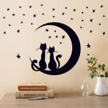 Set Mit 2 Katzen-wandaufklebern + Katzenpaar-wandaufklebern, Geeignet Für Kreatives Und Personalisiertes Schlafzimmer Und Wohnzimmer – Schwarz - 