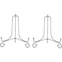 Set of 2 Silver Metal Easels Plate Holders Decorative Display Stands for Photo, Picture Frames, Cookbooks, Decorative Plates, Paintings and Art