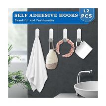 Stainless Steel Adhesive Hook, 12 Pieces Self Adhesive Bathroom Wall Hooks Hanger Adhesive Wall Hooks for Hanging for Kitchen, Living Room and
