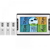Sollbry - Station météo radio avec 3 capteurs extérieurs Écran couleur numérique thermomètre hygromètre baromètre, prévisions météo, rétroéclairage