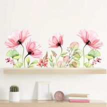 Stickers Muraux Fleurs Coquelicots Autocollant Mural Aquarelle Floral Rose Deco Stickers Salon Cuisine Chambre Enfants Bébé Décoration - Sollbry