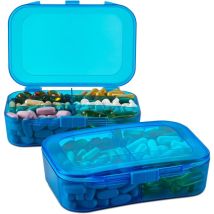 Stück tragbare Erinnerungsbox mit 6 Fächern für Ihre Pillen, Medikamente, Nahrungsergänzungsmittel, Vitamine und Fischöle, blau - Sollbry