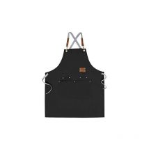 Tablier de Chef Tablier à Dos Croisé pour Hommes Femmes avec Bretelles Réglables et Grandes Poches, Toile, Noir - Sollbry