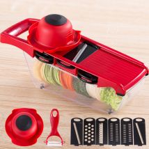 Sollbry - Trancheuse à légumes multifonction 6 en 1, mandoline de cuisine, déchiqueteuse de pommes de terre, coupe-aliments avec récipient de