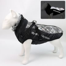 Sollbry - Veste d'hiver réfléchissante imperméable et coupe-vent pour chien avec harnais à fermeture éclair et collier en fourrure pour randonnée,