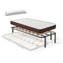 Somier Superior de Cama Nido con 6 Patas + Colchón Viscobrown Doble Capa Viscosoft, Altura 15 cm + Almohada de Fibra, 105x200 cm