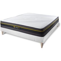 Sleepfit - Base tapizada blanco + Colchón con espuma viscoelástica 140 x 190