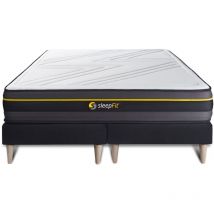 Sleepfit - Base tapizada negro + Colchón con espuma viscoelástica 2x90x200