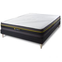 Sleepfit - Base tapizada negro + Colchón con espuma viscoelástica 140 x 200