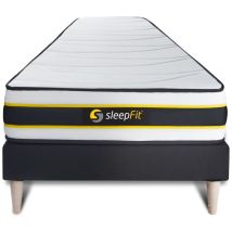Sleepfit - Base tapizada negro + Colchón con muelles y viscoelástica 90 x 200
