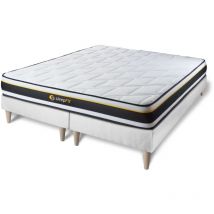 Sleepfit - Base tapizada blanco + Colchón con espuma 2x90x200