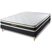 Sleepfit - Base tapizada negro + Colchón con espuma 140 x 200
