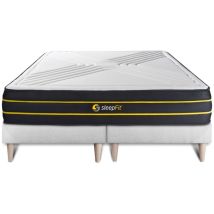 Sleepfit - Base tapizada blanco + Colchón con espuma viscoelástica 2x90x200