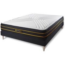 Sleepfit - Base tapizada negro + Colchón con espuma viscoelástica 160 x 200