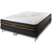 Sleepfit - Base tapizada negro + Colchón con espuma viscoelástica 2x80x200