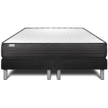 Vitalit - Base tapizada negro + Colchón con espuma viscoelástica 2x80x200
