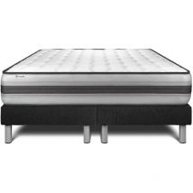 Vitalit - Base tapizada negro + Colchón con muelles y viscoelástica 2x100x200