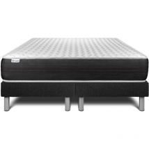Vitalit - Base tapizada negro + Colchón con muelles ensacados 2x100x200