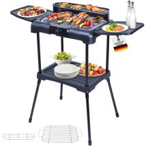 Sommertal BBQ231 Elektrogrill Balkongrill 2200W Camping Grill 2in1 Tischgrill mit Standfuß Stufenloser Temperaturregler Ablagefläche