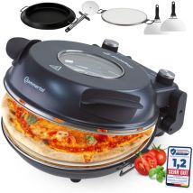 PizzaProfi Pizzaofen, 32cm Pizzastein, schnelle 3-Minuten Pizza, 5-teiliges Set mit Pfanneneinsatz, 2x Pizzaschieber, Pizzaschneider, Steinplatte,