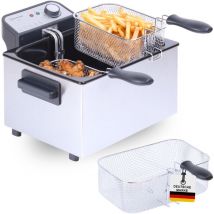 Sommertal - xxl Doppel-Fritteuse mit Öl oder Fett – 3 Körbe, 5 Liter, 3000 Watt, Kaltzone, DF3270 – echte Edelstahl Fritteuse für knusprige Pommes