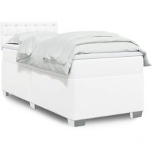 Sommier à lattes de lit avec matelas Blanc 90x200 cm Similicuir