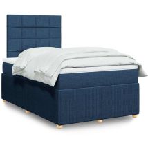 Sommier à lattes de lit avec matelas bleu 120x190 cm tissu