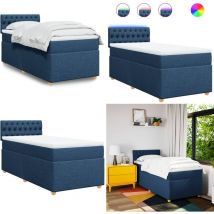 Sommier à lattes de lit avec matelas Bleu 80x200 cm Tissu - Lit Plateforme - Lit Double - Lit Design - Sommier Avec Led - Matelas Ressorts Ensachés