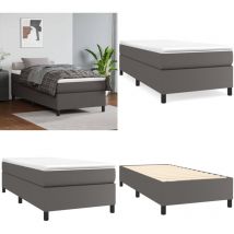 Sommier à lattes de lit avec matelas Gris 90x190 cm Similicuir - Lit Tapissier - Lit Double - Matelas à Ressorts Ensachés - Simili Cuir - Literie