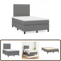 Sommier à lattes de lit avec matelas gris foncé 120x190cm tissu - Lit Double - Lit Tapissier - Literie - Chambre à Coucher - Matelas à Ressorts