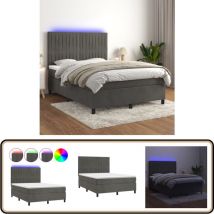 Sommier à lattes de lit avec matelas led Gris foncé 140x190 cm - Lit Plateforme - Lit Capitonné - Lit Design - Lit Velours - Lit Avec Éclairage Led