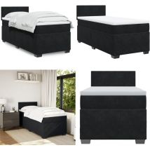 Sommier à lattes de lit avec matelas Noir 100x200 cm Velours - Lit Double - Literie - Chambre à Coucher - Meuble De Chambre - Literie Luxe - Home &