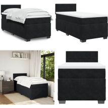 Sommier à lattes de lit avec matelas Noir 100x200 cm Velours - Lit Double - Literie - Chambre à Coucher - Meuble De Chambre - Literie Luxe - Home &