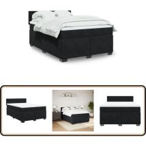 Sommier à lattes de lit avec matelas Noir 140x190 cm Velours - Lit Double - Chambre à Coucher - Literie - Matelas - Sommier