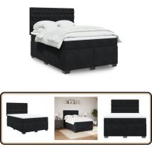 Sommier à lattes de lit avec matelas Noir 140x190 cm Velours - Lit Double - Literie - Matelas - Sommier - Chambre à Coucher