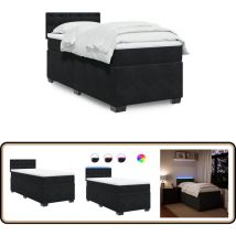 Sommier à lattes de lit avec matelas noir simple velours - Lit Double - Lit Design - Lit Moderne - Lit Velours - Lit Avec Éclairage Led