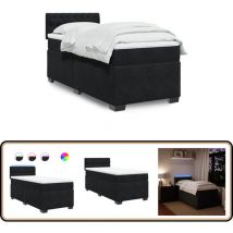 Sommier à lattes de lit avec matelas noir simple velours - Lit Double - Lit Design - Lit Moderne - Lit Velours - Lit Avec Éclairage Led