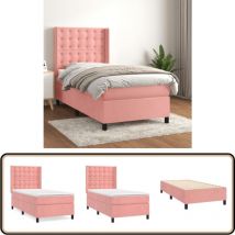Sommier à lattes de lit avec matelas Rose 90x190 cm Velours - Lit Tapissier - Lit Velours - Lit Double - Lit Rose - Lit Chambre Ado