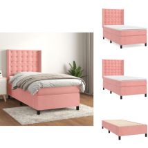 Sommier à lattes de lit avec matelas Rose 90x190 cm Velours - Lit Tapissier - Lit Velours - Lit Double - Lit Rose - Lit Chambre Ado