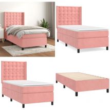 Sommier à lattes de lit avec matelas Rose 90x190 cm Velours - Lit Tapissier - Lit Velours - Lit Double - Lit Rose - Lit Chambre Ado - Home & Living