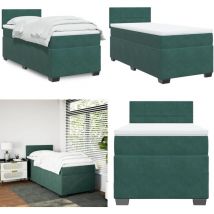 Sommier à lattes de lit avec matelas Vert foncé 90x190 cm - Lit Double - Literie - Chambre À Coucher - Meuble De Chambre - Literie Luxe - Home &