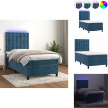 Sommier à lattes de lit et matelas et led Bleu foncé 90x190 cm - Lit Plateforme - Lit Capitonné - Lit Design - Lit Velours - Lit Avec Éclairage Led