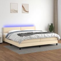 Sommier à lattes de lit et matelas et led Crème 200x200cm Tissu